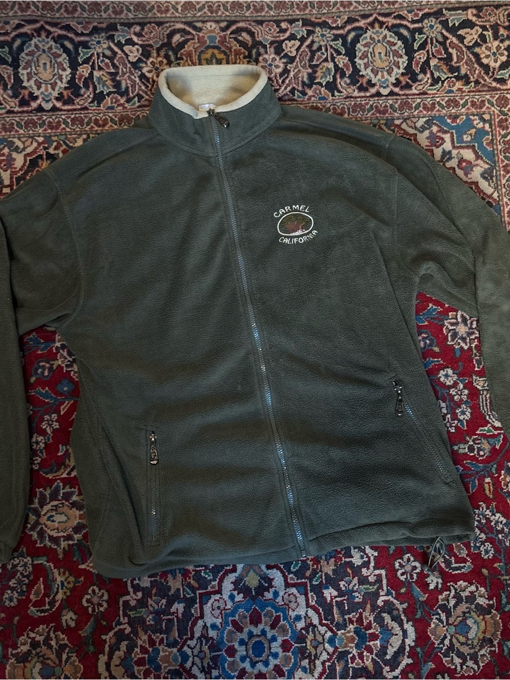 Vintage Olive Green Full-Zip Fleece Jacket